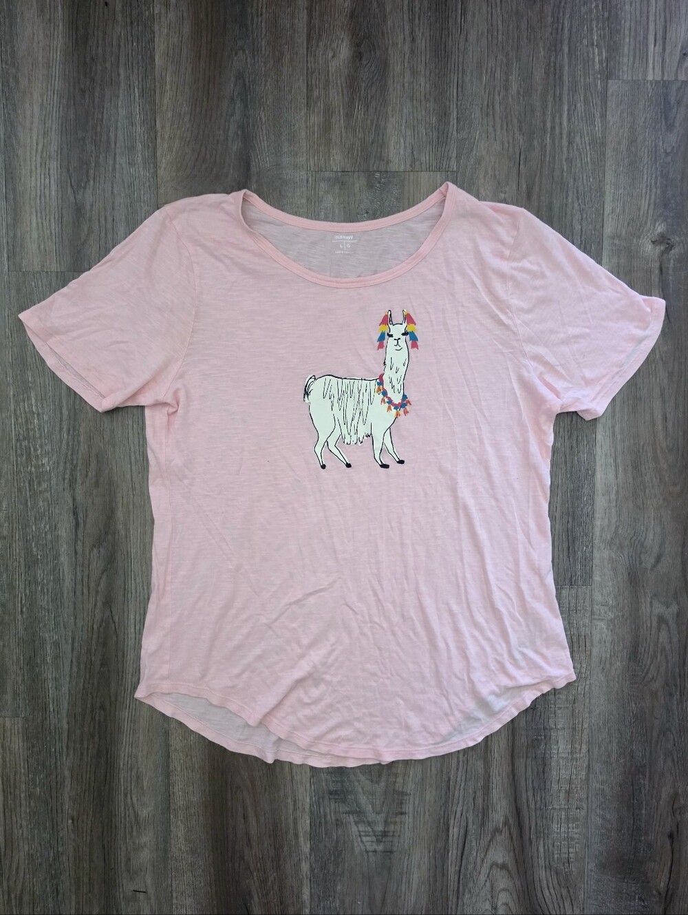 Old Navy Light Pink Llama Short Sleeve Tee
